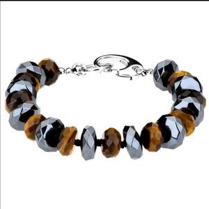 Tera Mesa brand 925 sterling silver hematite and tiger’s eye beaded bracelet New